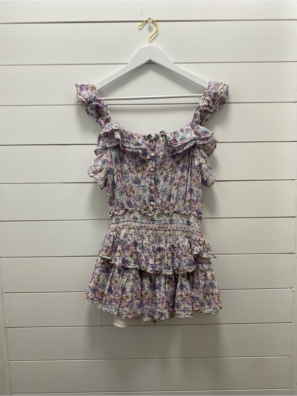 Love Shack Fancy Ruffle Smocked Waist Women's Top in Lavender Multi